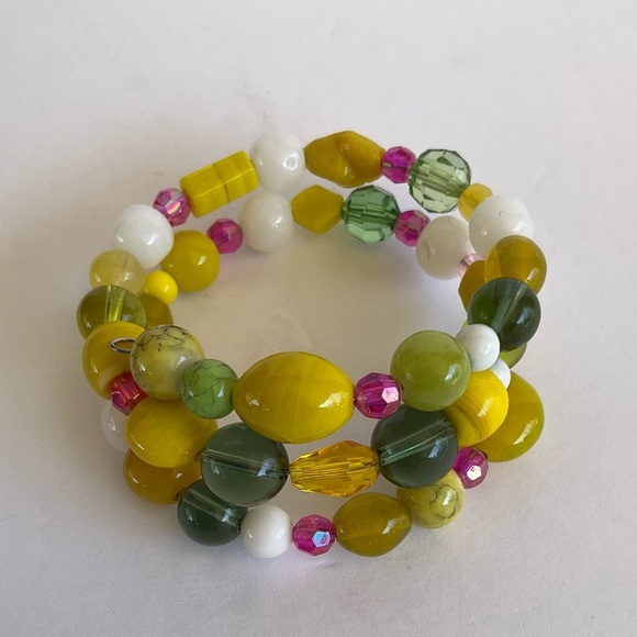 Hand Crafted Necklace Wrap Bracelet Set Yellow Green Multi Mixed Media - Picture 11 of 16